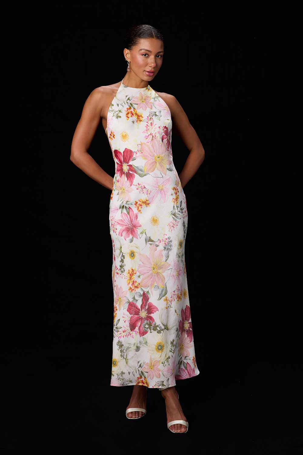 Sidney Ivory Multi Floral Halter Maxi Dress