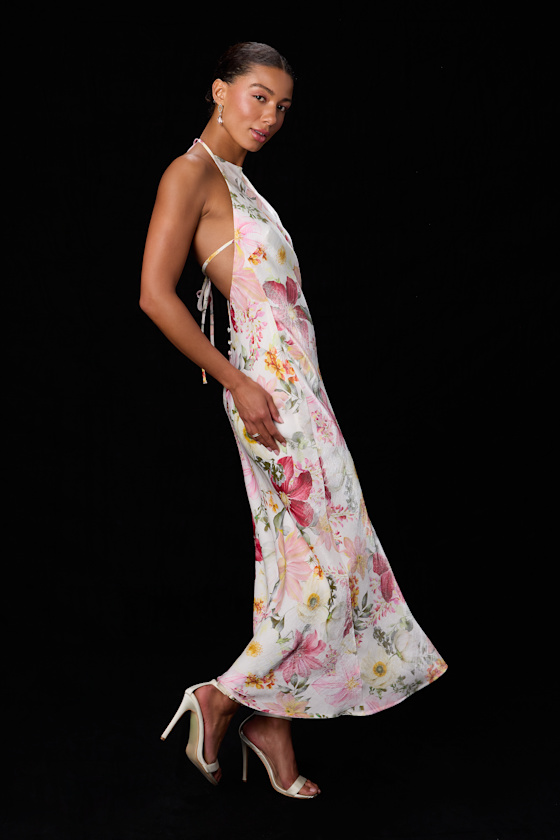 Ivory Multi Floral Dress - Backless Dress - Halter Floral Dress - Lulus Ivory Multi Floral Dress - Backless Dress - Halter Floral Dress - Lulus