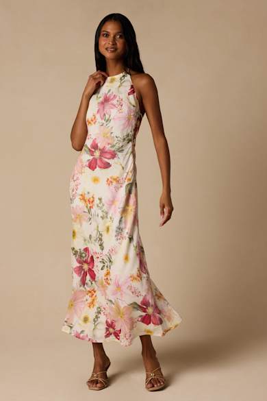 lulus maxi dress floral Size M White Women and green floral print Lulus Strapless Floral Maxi Dress