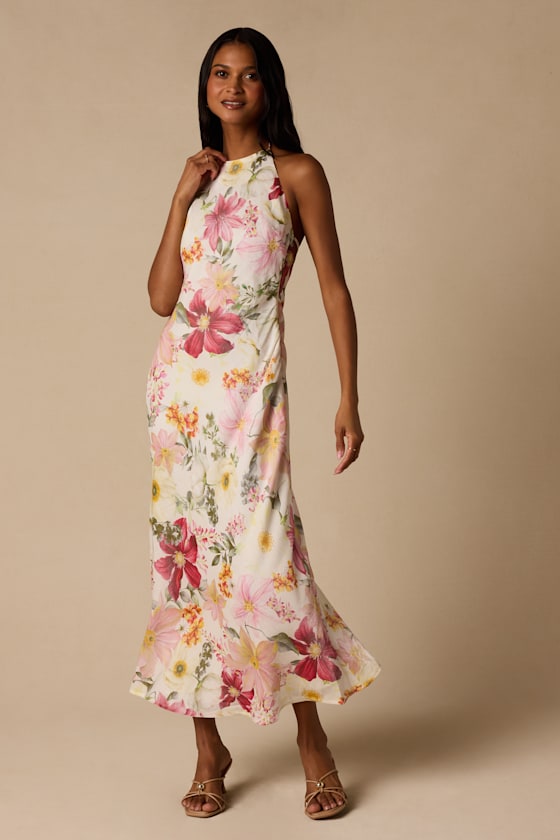 Sidney Ivory Multi Floral Halter Maxi Dress 2