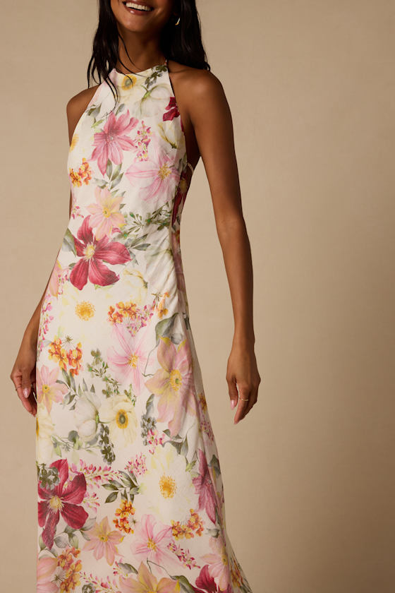 Sidney Ivory Multi Floral Halter Maxi Dress 3
