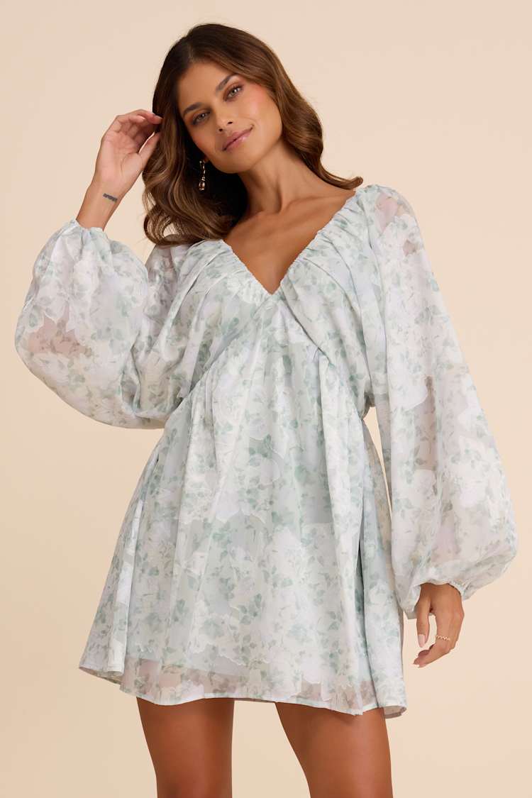 long sleeve empire waist mini dress Scoop Neck Empire Waist Long Sleeve Mini Dress – Darling Doe Boutique main image 0