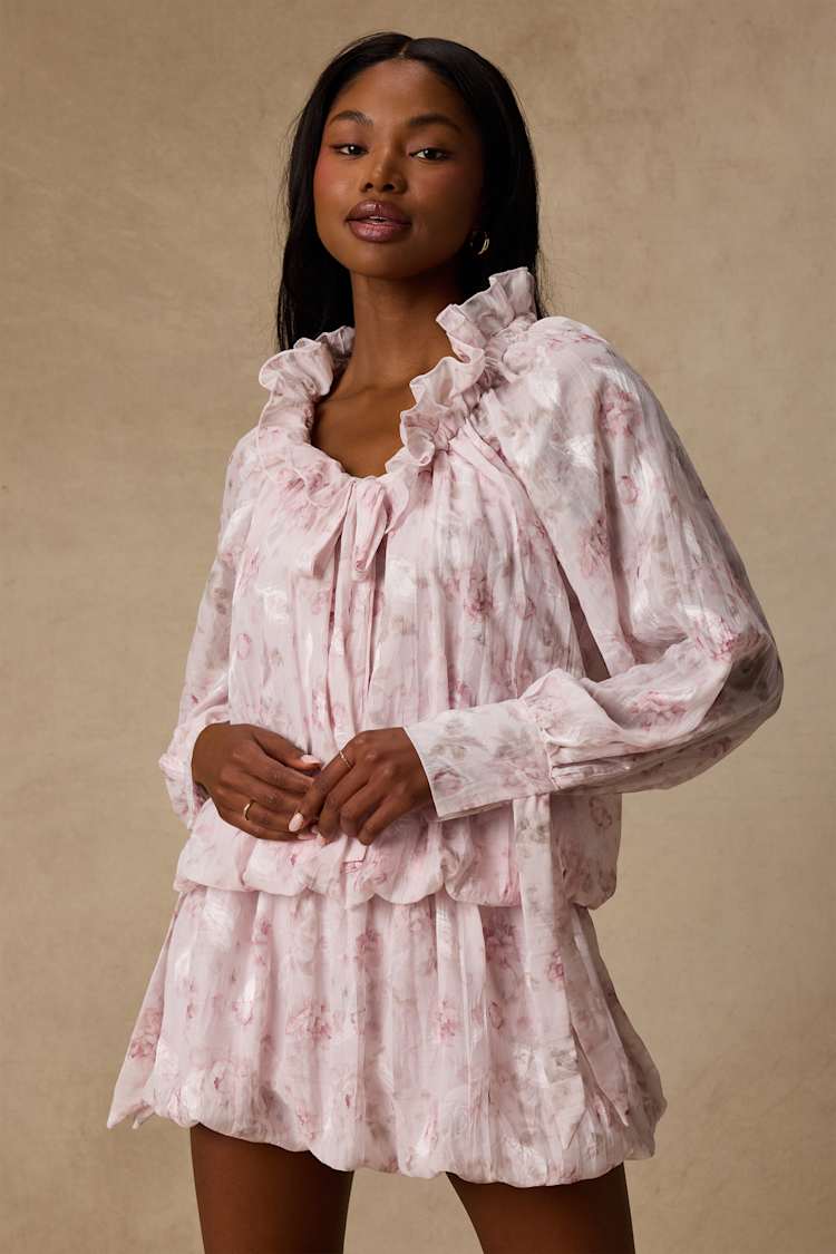 marcia mini dress Lulus | Blush Pink Floral Ruffled Drop Waist | Womens | Medium (Available in XS, S, L, XL) Sheer lace panels Women's Marcia Fairytale Jacquard A-Line