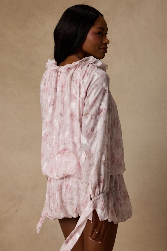 Marcia Blush Pink Floral Ruffled Drop Waist Mini Dress 4