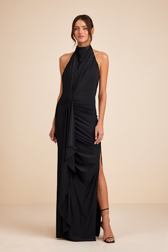 Mystras Black Slinky Knit Backless Halter Maxi Dress 1