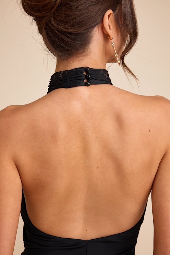 Mystras Black Slinky Knit Backless Halter Maxi Dress - thumbnail 5