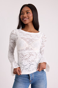 Adrianne Ivory Sheer Lace Long Sleeve Top 1