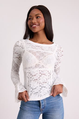 Adrianne Ivory Sheer Lace Long Sleeve Top 1