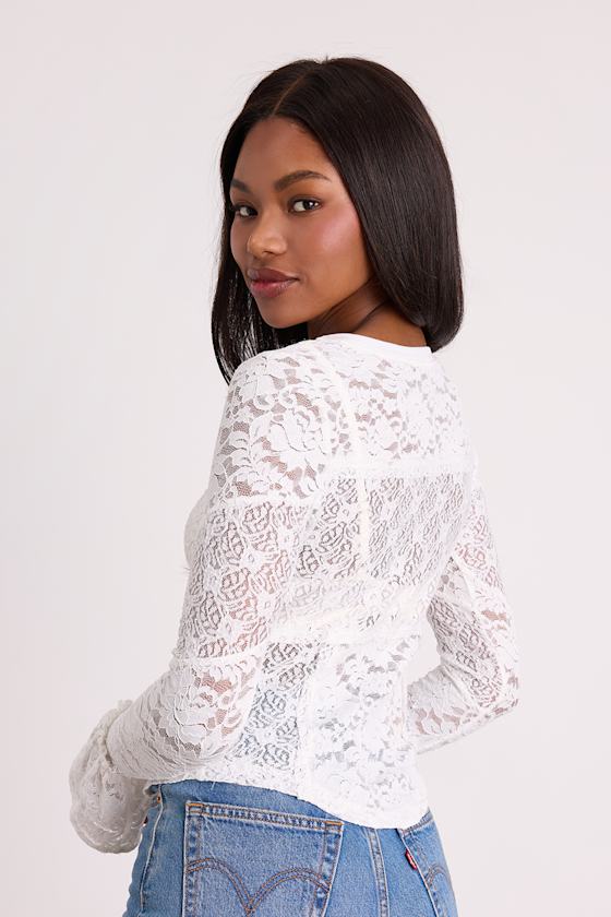 Adrianne Ivory Sheer Lace Long Sleeve Top 2