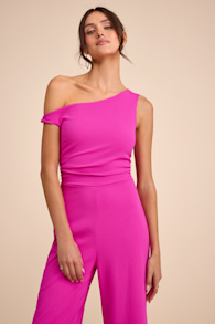 Lawny Magenta Pink Twisted One-Shoulder Jumpsuit 1