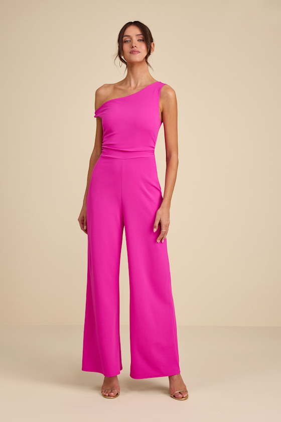 Lawny Magenta Pink Twisted One-Shoulder Jumpsuit 2