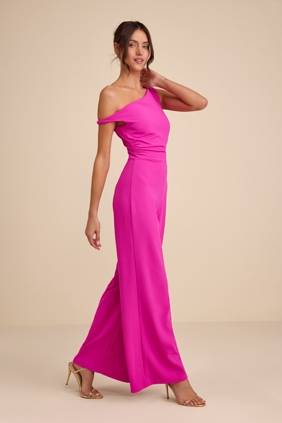 Magenta One-Shoulder Jumpsuit - Twisted Strap Jumpsuit - Jumpsuit - Image 4