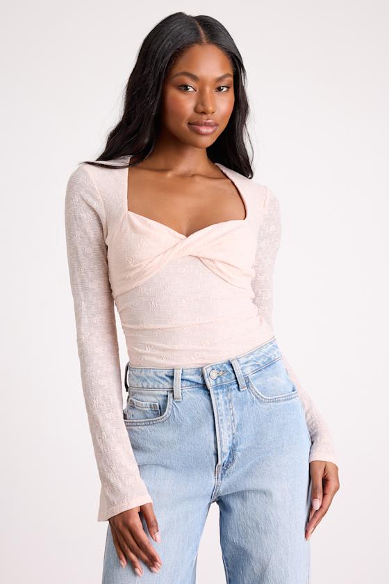 Emada Blush Textured Twist-Front Long Sleeve Top 1