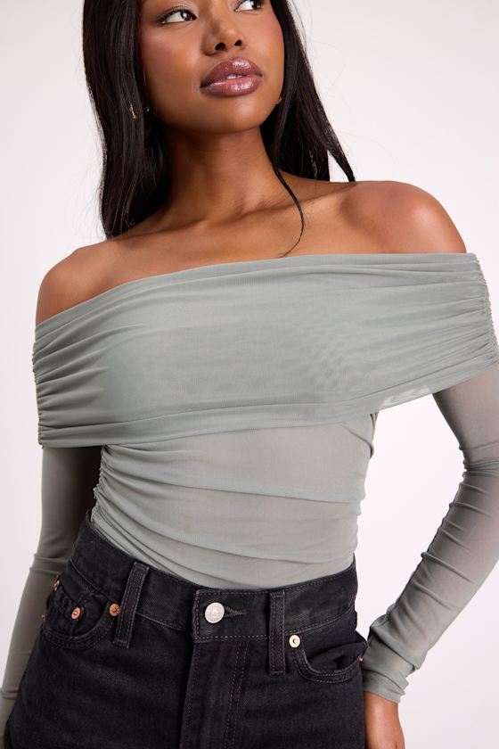 Good Times Sage Mesh Off-the-Shoulder Long Sleeve Top 2