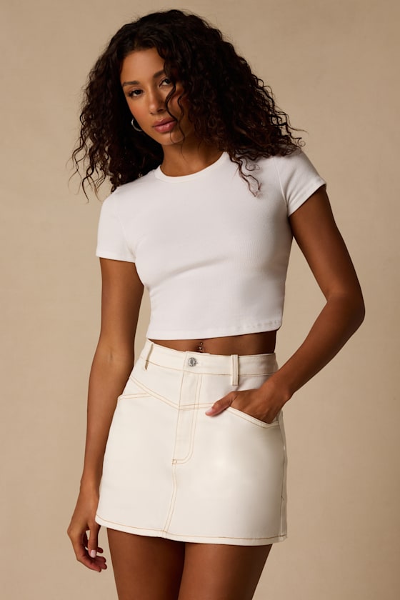 Alaire Ivory Denim High-Rise Mini Skirt- Size- XS