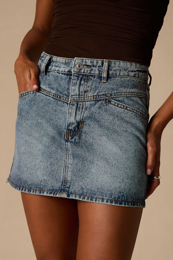 Alaire Medium Wash Denim High-Rise Mini Skirt - thumbnail 3
