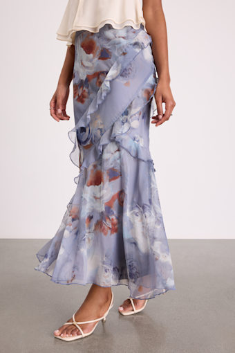 Breelyn Dusty Lavender Floral Ruffled Midi Skirt 2