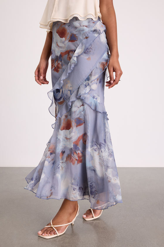 Breelyn Dusty Lavender Floral Ruffled Midi Skirt 2