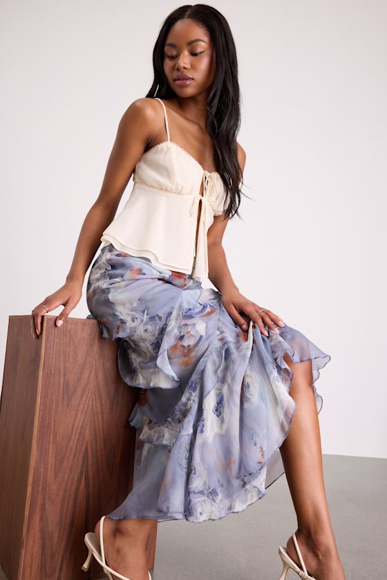 Dusty Lavender Skirt - Ruffled Floral Skirt - High-Rise Midi - Image 5