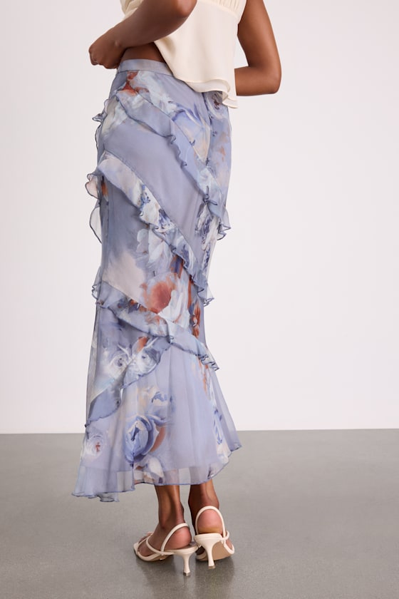 Dusty Lavender Skirt - Ruffled Floral Skirt - High-Rise Midi - Image 3