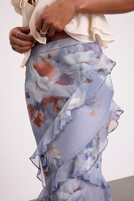 Dusty Lavender Skirt - Ruffled Floral Skirt - High-Rise Midi - Image 4