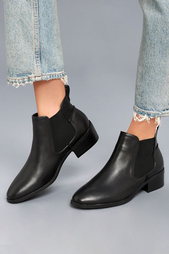 Dicey Black Leather Ankle Booties 1