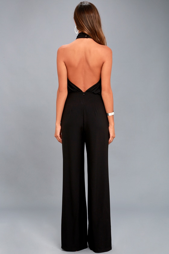 Chic Black Jumpsuit - Black Halter Jumpsuit - Wide Leg Jumpsuit - $68.00