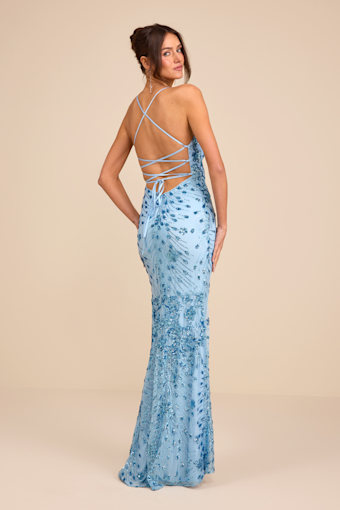 Photo Finish Light Blue Sequin Lace-Up Maxi Dress 1