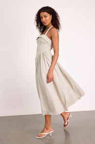 Shirley Cream Plaid Halter Button-Front Midi Dress 4