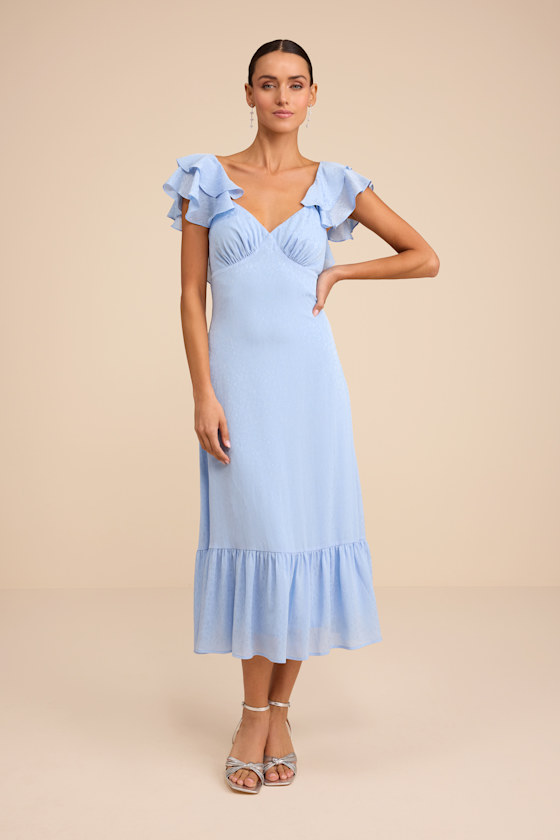 sleeve jacquard dress ライトブルー(M-toll) The Best Option Light Blue Jacquard Midi Dress