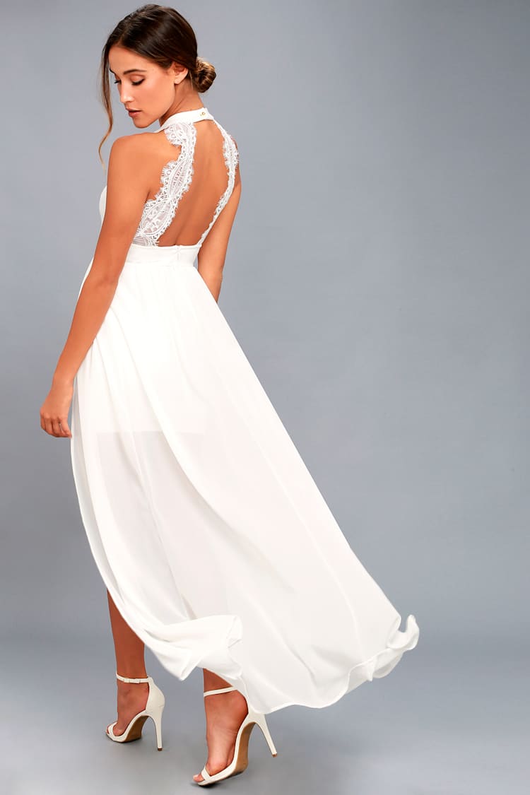 lulus white lace maxi dress womens Lulus Women's Size S White Lace Off Shoulder Mermaid Maxi Dress Wedding Formal