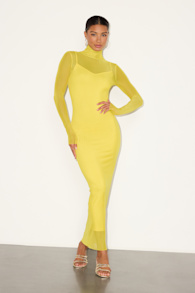 Milla Yellow Mesh Mock Neck Maxi Dress 1