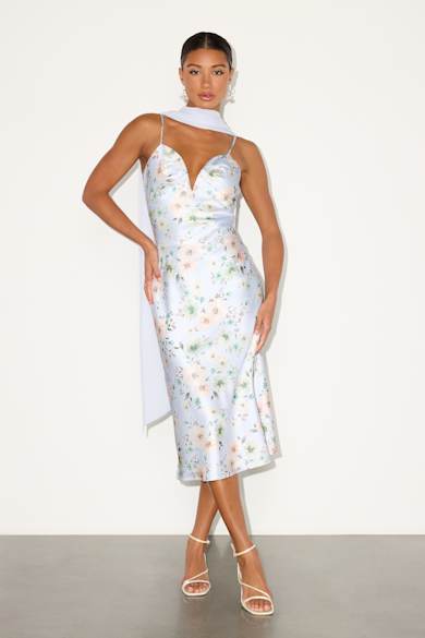 light blue summer dresses for women Wedtrend Women Blue Floral Casual Dress A Line Spaghetti Straps Boho Maxi  Summer Dress – WEDTREND main image 1