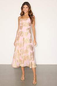 Tabatha Light Pink Floral Jacquard Midi Dress 1