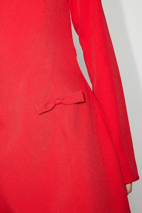 Red Crepe Knit Dress - Cutout Mini Dress - Boat Neck Mini Dress - Image 2