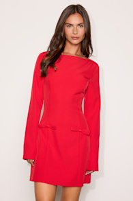 Pemberton Red Boat Neck Long Sleeve Mini Dress 2