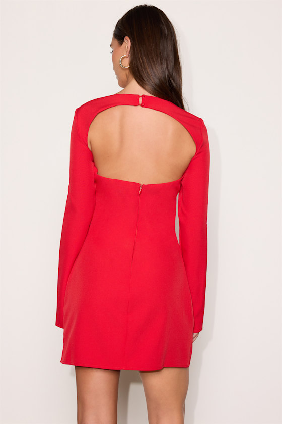 Pemberton Red Boat Neck Long Sleeve Mini Dress 4