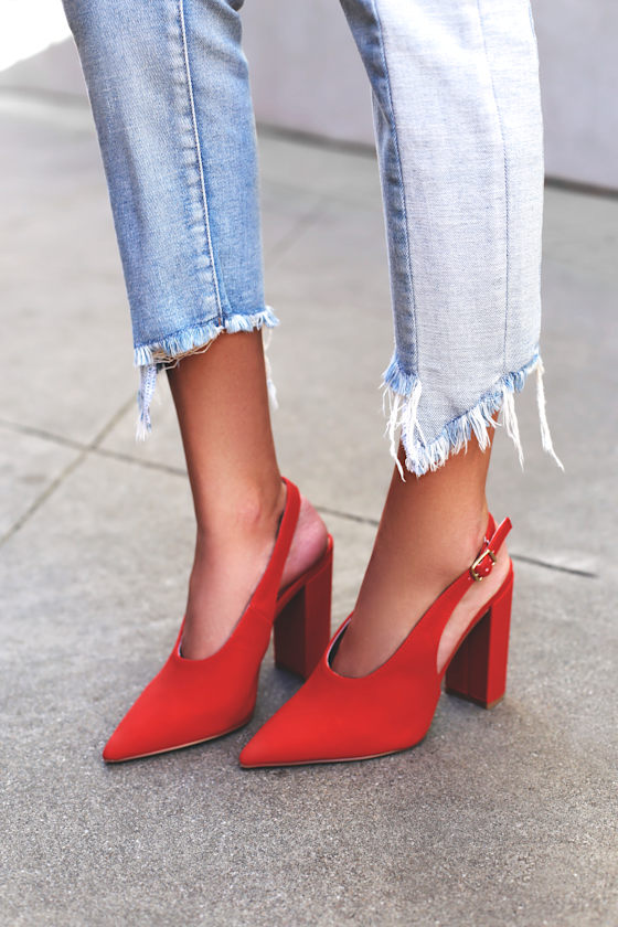 Milan Red Nubuck Slingback Pumps 1