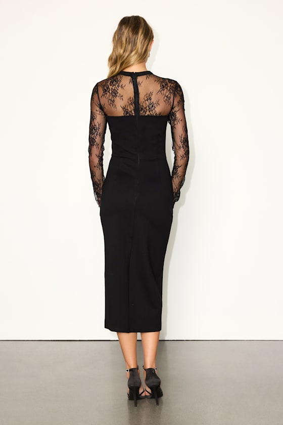 Bragging Rights Black Lace Long Sleeve Midi Dress - thumbnail 3