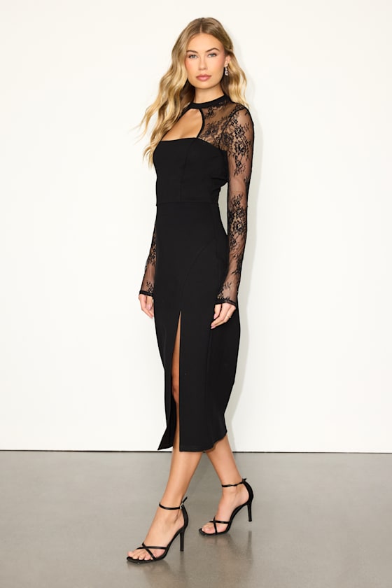 Bragging Rights Black Lace Long Sleeve Midi Dress - thumbnail 4