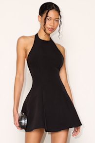 Leda Black Halter Neck Skater Mini Dress 2