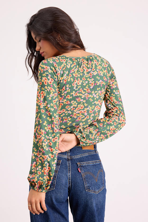Blossom Beauty Green Floral Print Long Sleeve Bodysuit 2