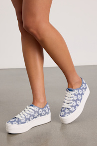Triple Up Light Blue Floral Embroidered Platform Sneakers 1
