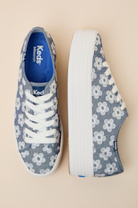 Triple Up Light Blue Floral Embroidered Platform Sneakers 2