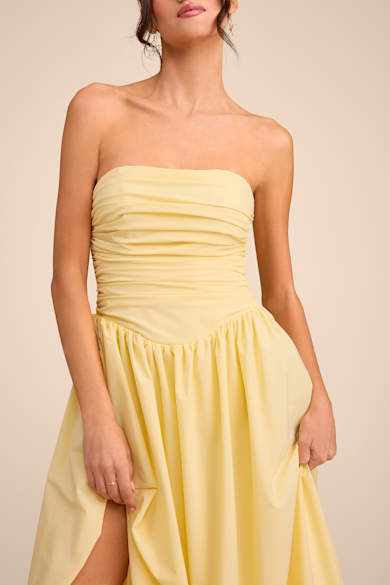 pale yellow wedding guest dress The Everyone's Talking About This Summer neck halter bodice offers a clean Yellow Wedding Guest Dresses -