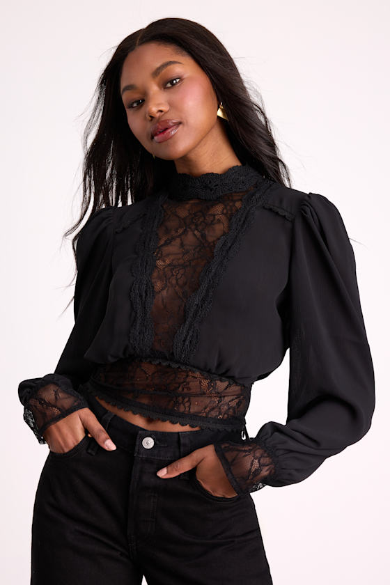 Lexia Black Lace Long Sleeve Top 1