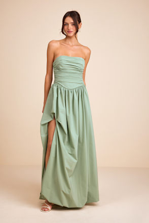 green emerald velvet dress Reese" Long Scuba Strapless Ruched Dress  Blondie Nites