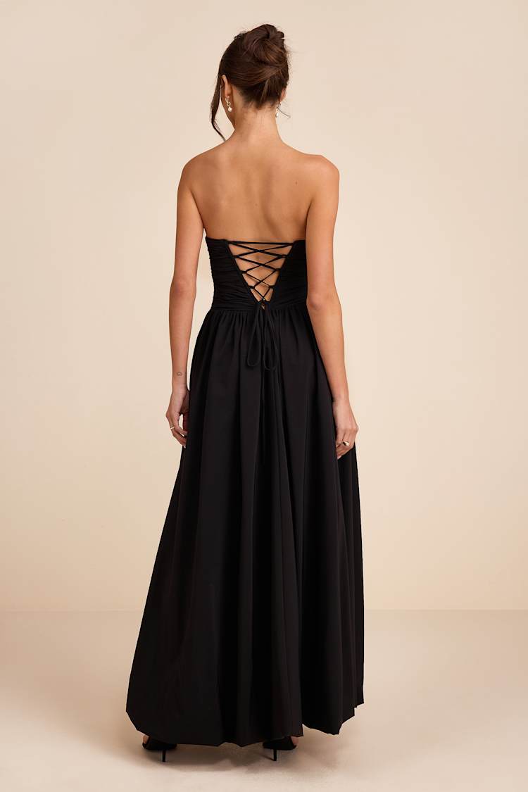 Black Maxi Dress - Ruched Maxi Dress - Lace-Up Maxi Dress - Dress - Lulus
