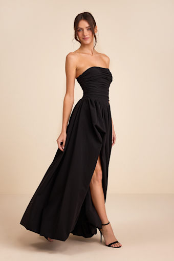 Marilou Black Strapless Ruched Lace-Up Maxi Dress 4