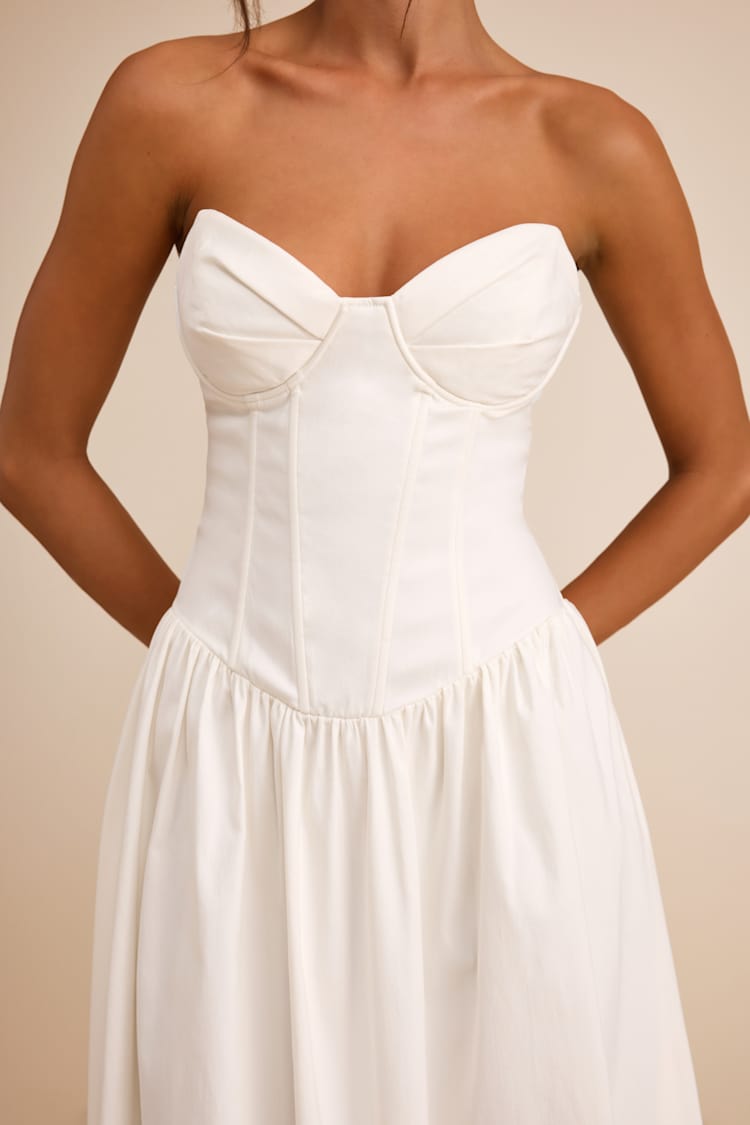White Maxi - Strapless Bustier Maxi Dress - White Lace-Up Dress - Lulus